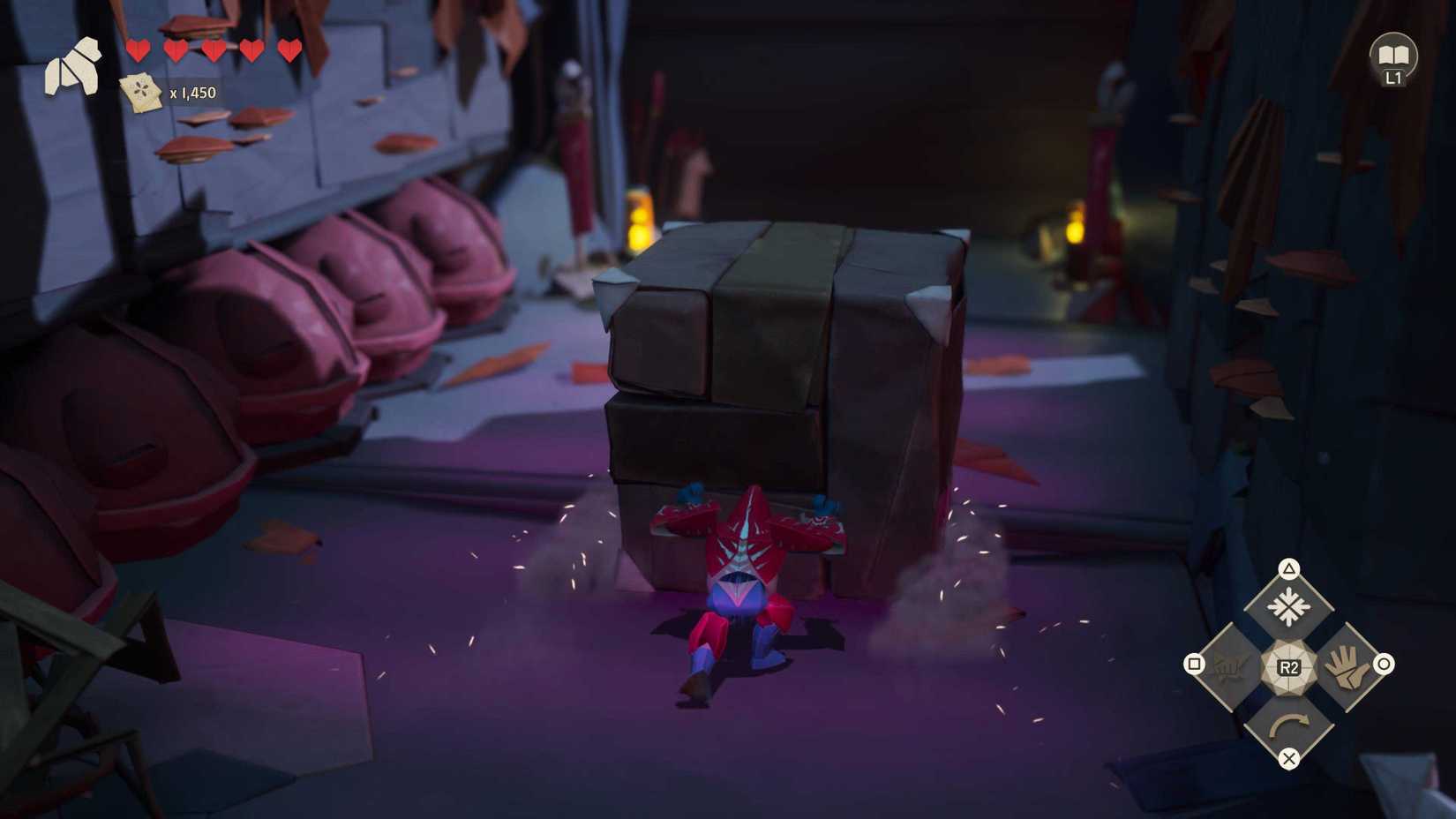 Hiro as an origami ape pushing a block to platform off it in Hirogami.