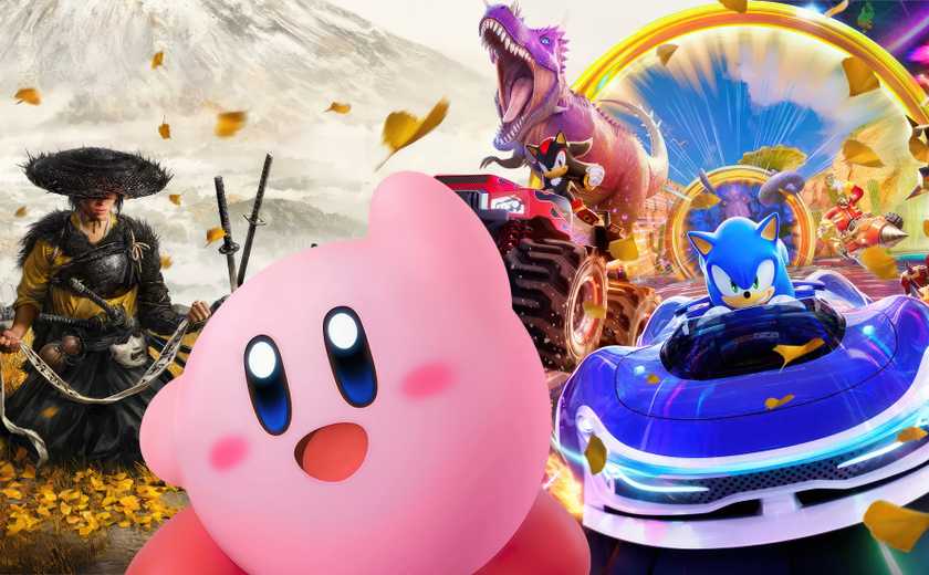 Kirby, Sonic, and Atsu stand around in key art for the fall's most anticipated games