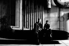 Ryan Gosling and Flynn Gray sit on a landspeeder in a set photo from Star Wars: Starfighter